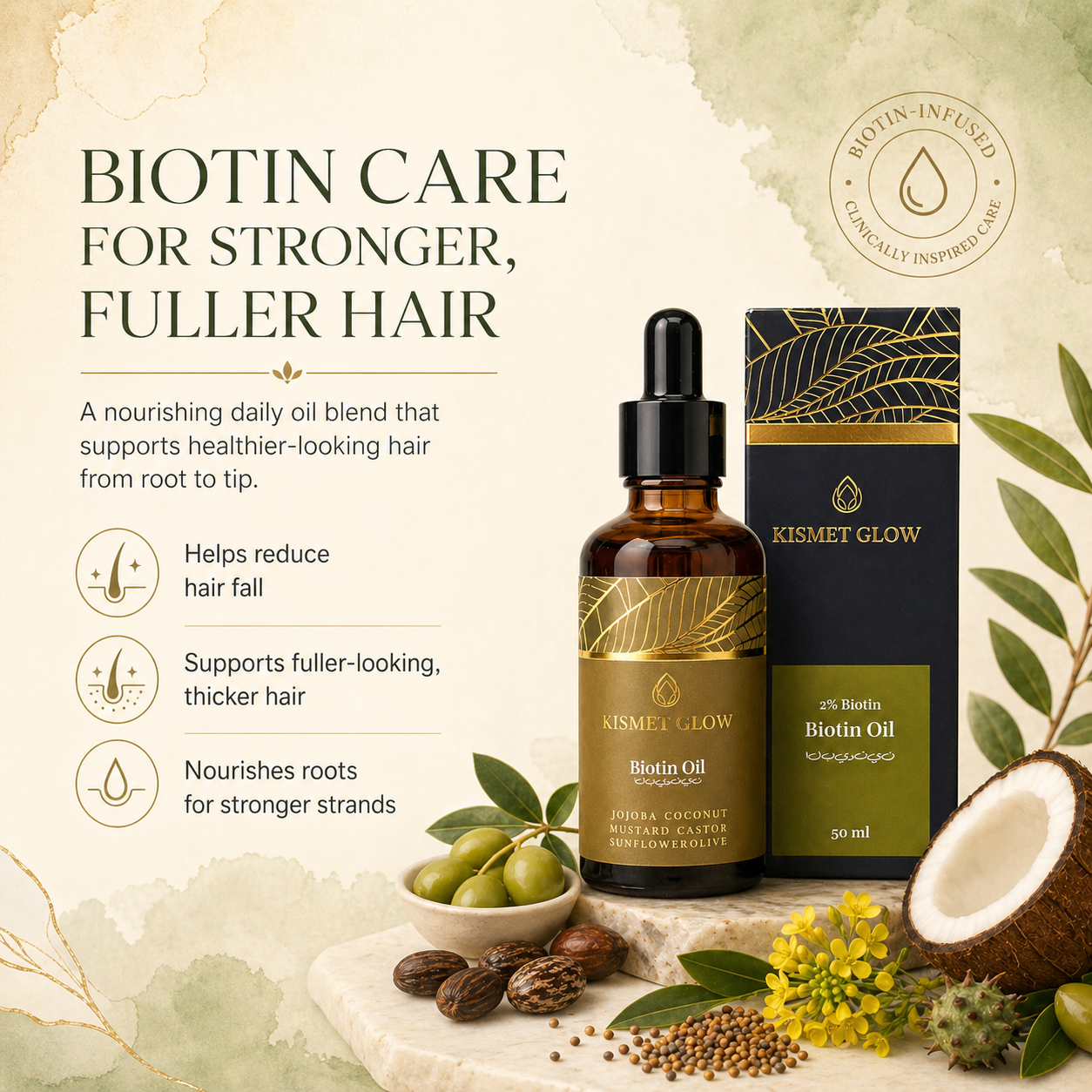 Biotin 2% Hair Oil | Jojoba, Castor, Olive, Mustard | 50 ml