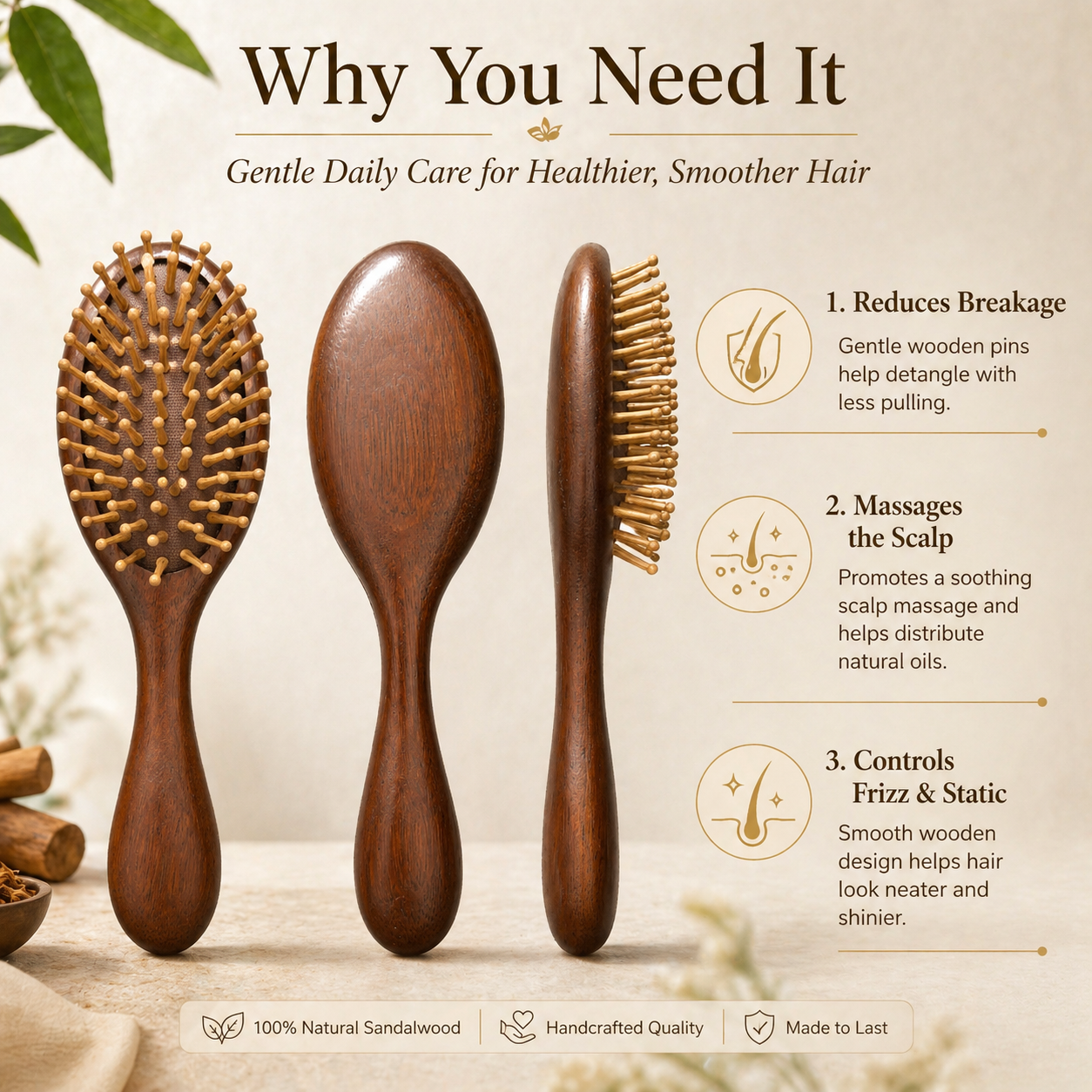 Natural Sandalwood Hair Brush